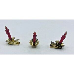 3 Glass Candlestick Clip On Christmas Tree Ornaments Hand Painted Vintage 1.75"